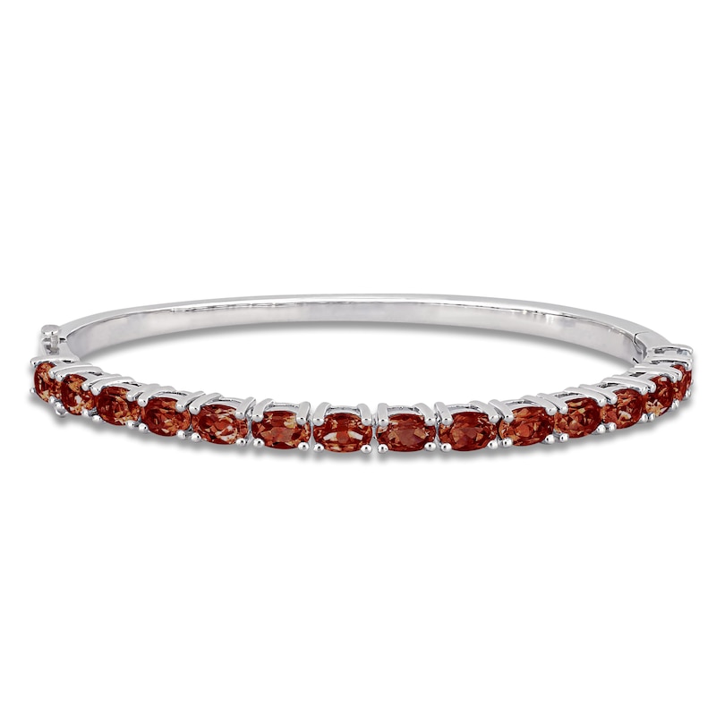 Main Image 1 of Oval-Cut Natural Garnet Bangle Bracelet Sterling Silver 7.5"