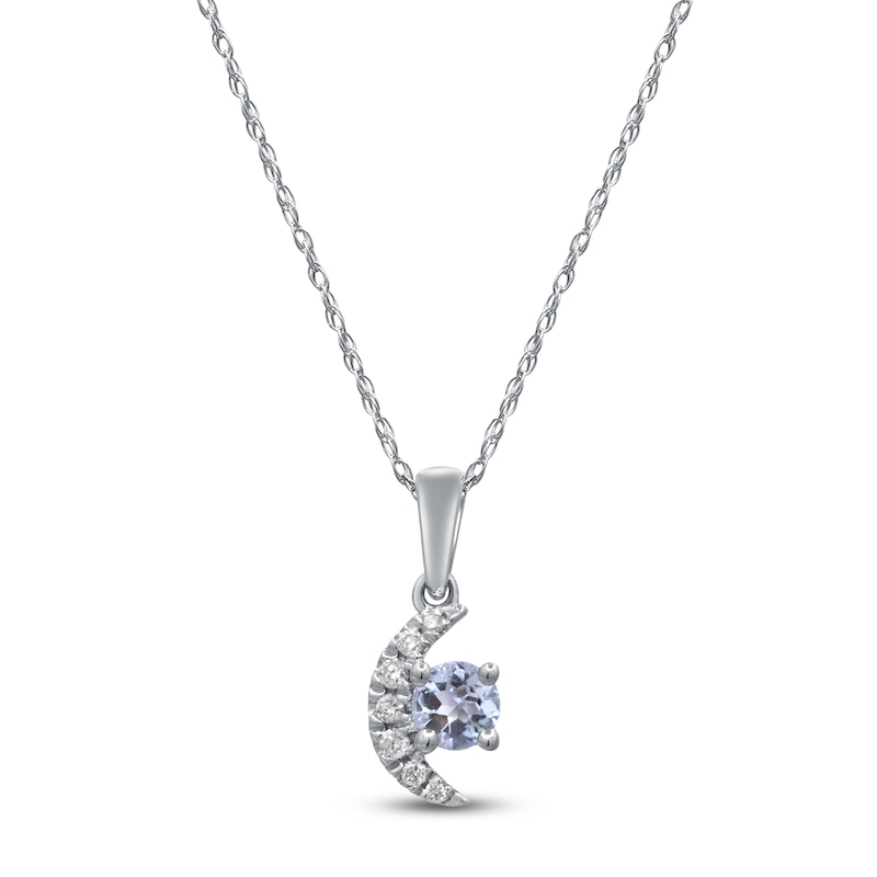 Main Image 1 of Natural Aquamarine & Diamond Crescent Moon Necklace 1/20 ct tw 14K White Gold 18"