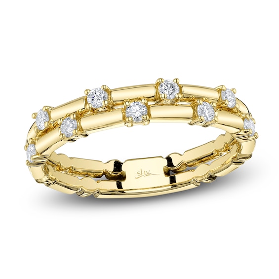 Shy Creation Diamond Staggered Two-Row Ring 1/5 ct tw 14K Yellow Gold SC55028368
