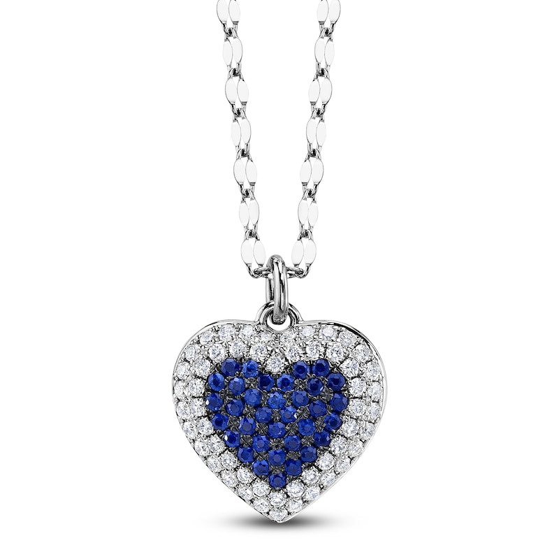 Main Image 1 of Shy Creation Natural Blue Sapphire & Diamond Heart Necklace 1/4 ct tw 14K White Gold 18" JR55011952