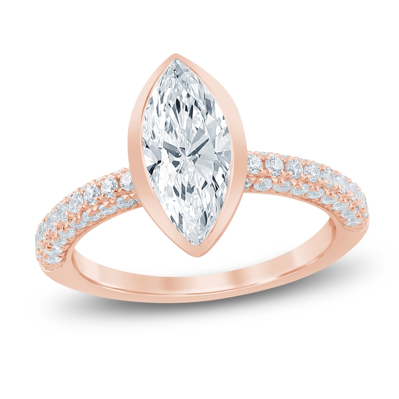 Main Image 1 of Marquise-Cut Lab-Grown Diamond Bezel-Set Engagement Ring 2-1/2 ct tw 14K Rose Gold