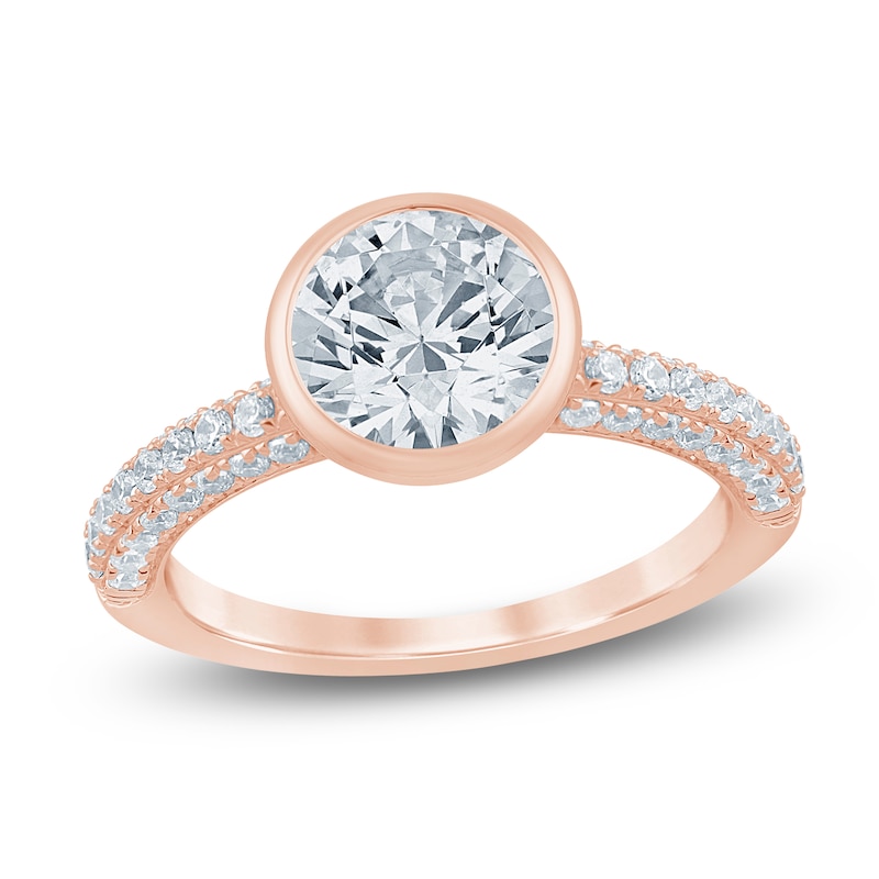 Main Image 1 of Round-Cut Lab-Grown Diamond Bezel-Set Engagement Ring 2-1/2 ct tw 14K Rose Gold