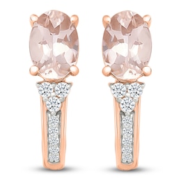 Oval-Cut Morganite & White Lab-Created Sapphire Hoop Earrings 10K Rose Gold