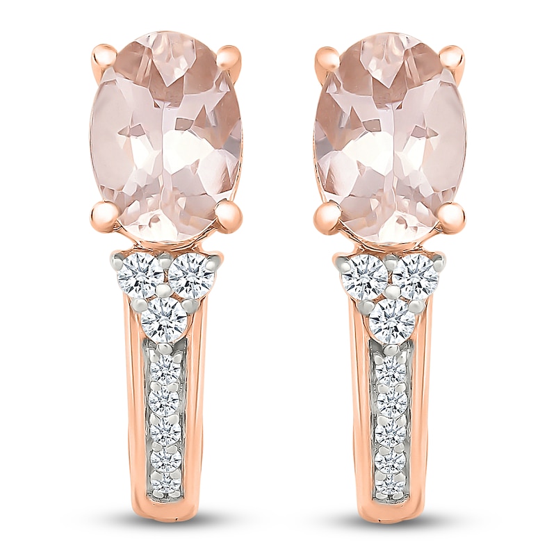 Main Image 1 of Oval-Cut Morganite & White Lab-Created Sapphire Hoop Earrings 10K Rose Gold