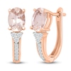 Thumbnail Image 2 of Oval-Cut Morganite & White Lab-Created Sapphire Hoop Earrings 10K Rose Gold