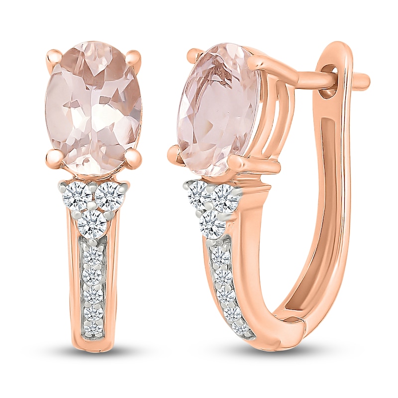 Main Image 2 of Oval-Cut Morganite & White Lab-Created Sapphire Hoop Earrings 10K Rose Gold
