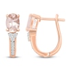 Thumbnail Image 3 of Oval-Cut Morganite & White Lab-Created Sapphire Hoop Earrings 10K Rose Gold