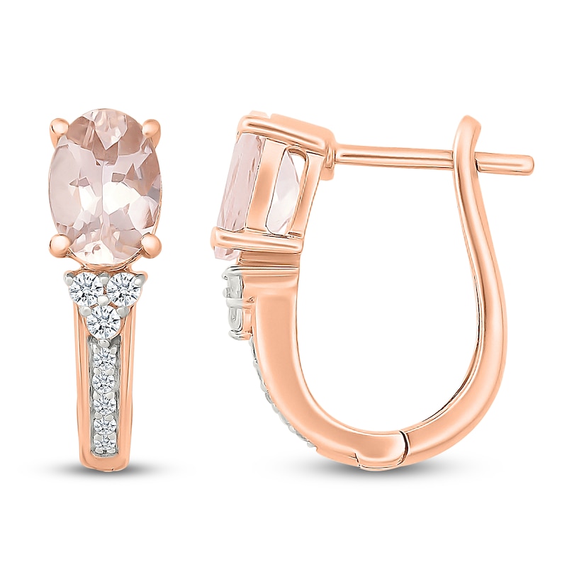 Main Image 3 of Oval-Cut Morganite & White Lab-Created Sapphire Hoop Earrings 10K Rose Gold