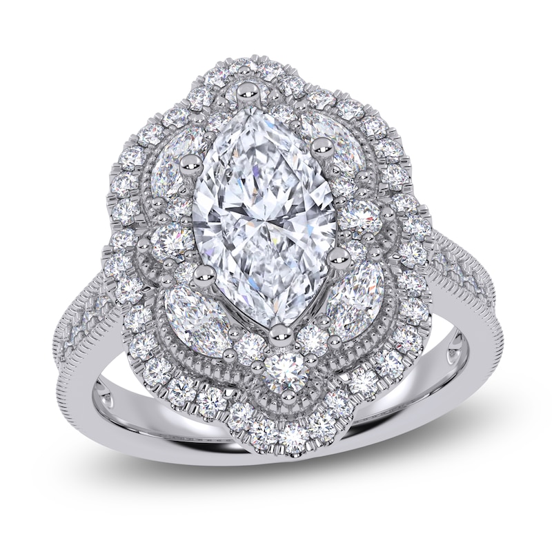 Main Image 1 of Marquise-Cut Lab-Grown Diamond Halo Engagement Ring 2-1/3 ct tw 14K White Gold