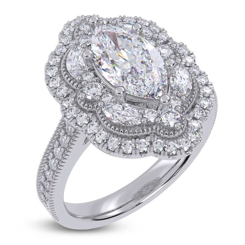 Main Image 2 of Marquise-Cut Lab-Grown Diamond Halo Engagement Ring 2-1/3 ct tw 14K White Gold