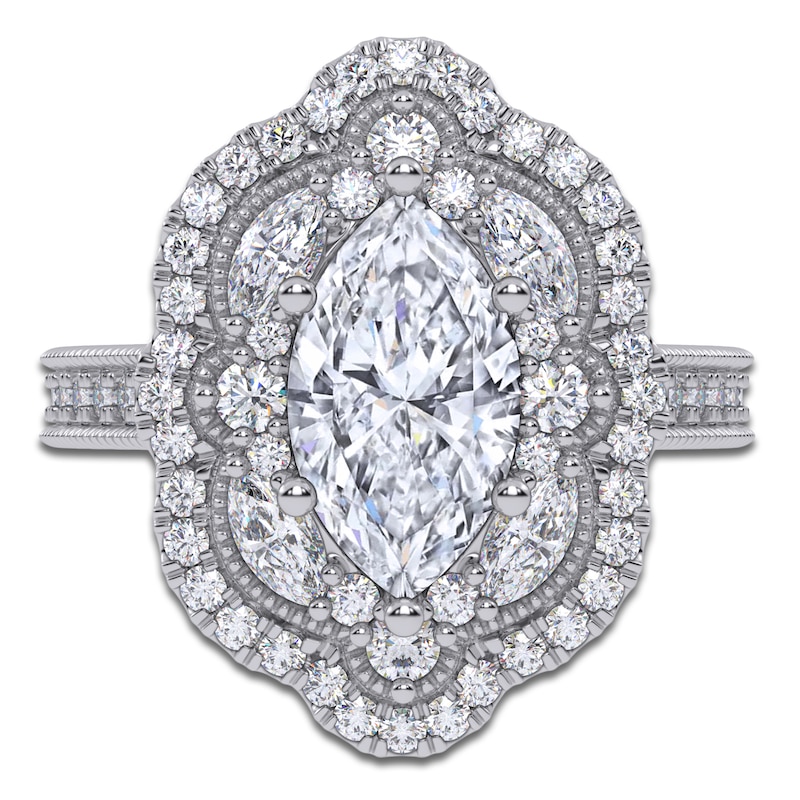 Main Image 3 of Marquise-Cut Lab-Grown Diamond Halo Engagement Ring 2-1/3 ct tw 14K White Gold