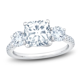 Cushion & Round-Cut Lab-Grown Diamond Three-Stone Engagement Ring 3 ct tw 14K White Gold