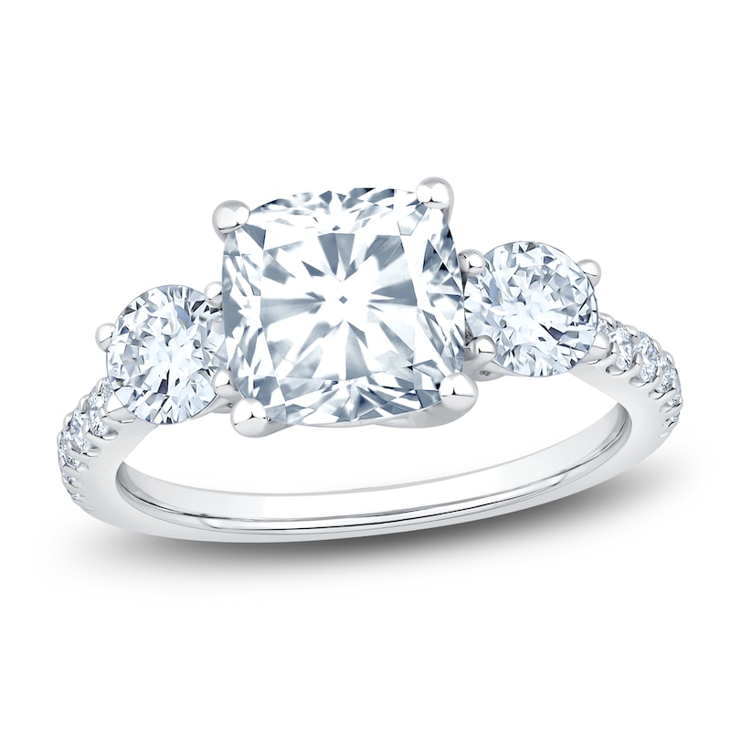 Main Image 1 of Cushion & Round-Cut Lab-Grown Diamond Three-Stone Engagement Ring 3 ct tw 14K White Gold