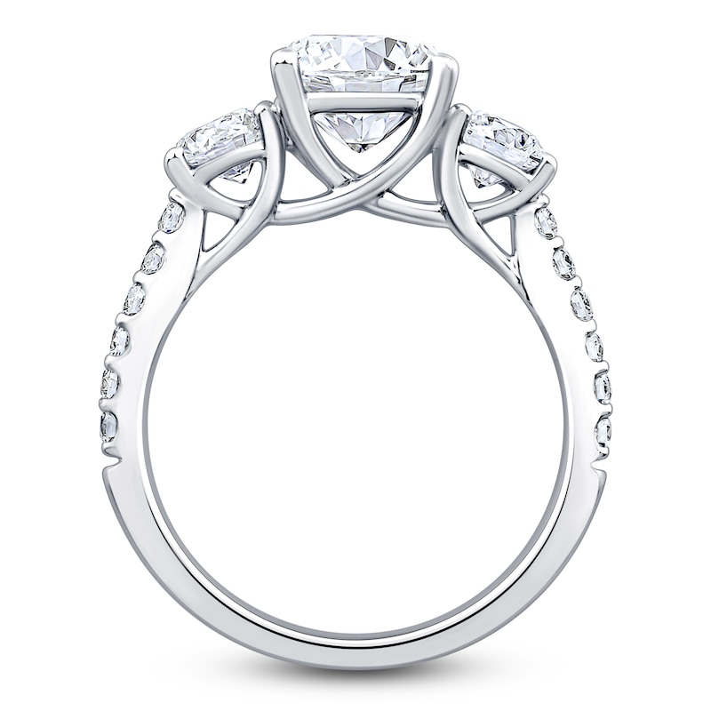 Main Image 2 of Cushion & Round-Cut Lab-Grown Diamond Three-Stone Engagement Ring 3 ct tw 14K White Gold