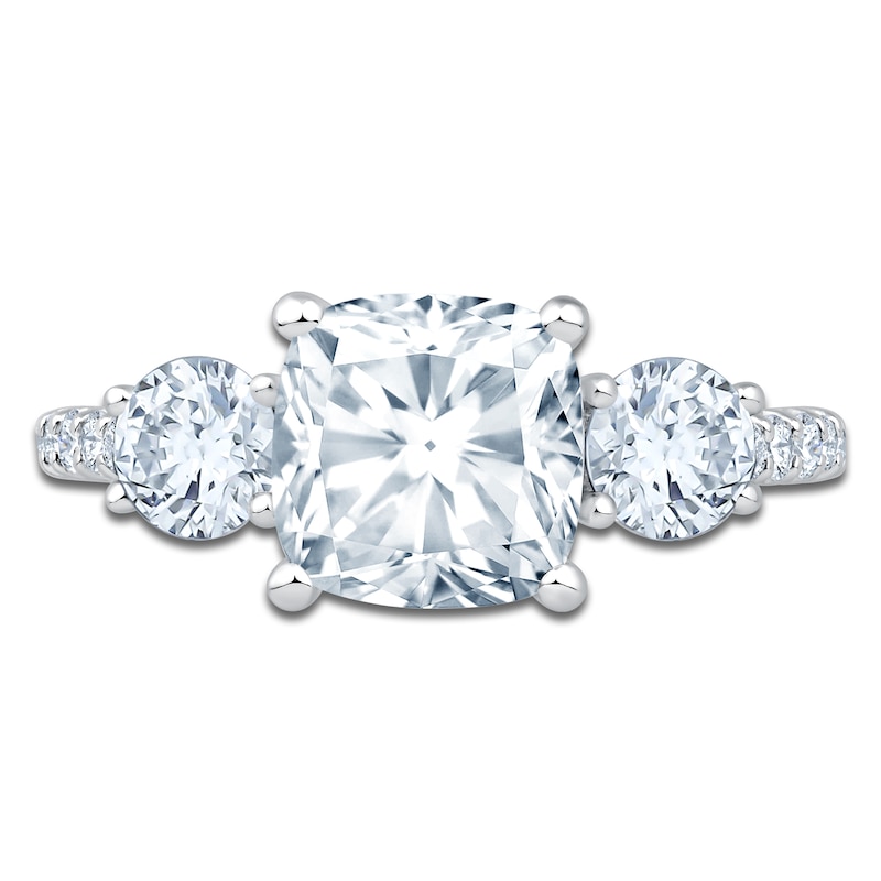 Main Image 3 of Cushion & Round-Cut Lab-Grown Diamond Three-Stone Engagement Ring 3 ct tw 14K White Gold