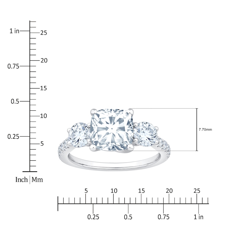 Main Image 4 of Cushion & Round-Cut Lab-Grown Diamond Three-Stone Engagement Ring 3 ct tw 14K White Gold