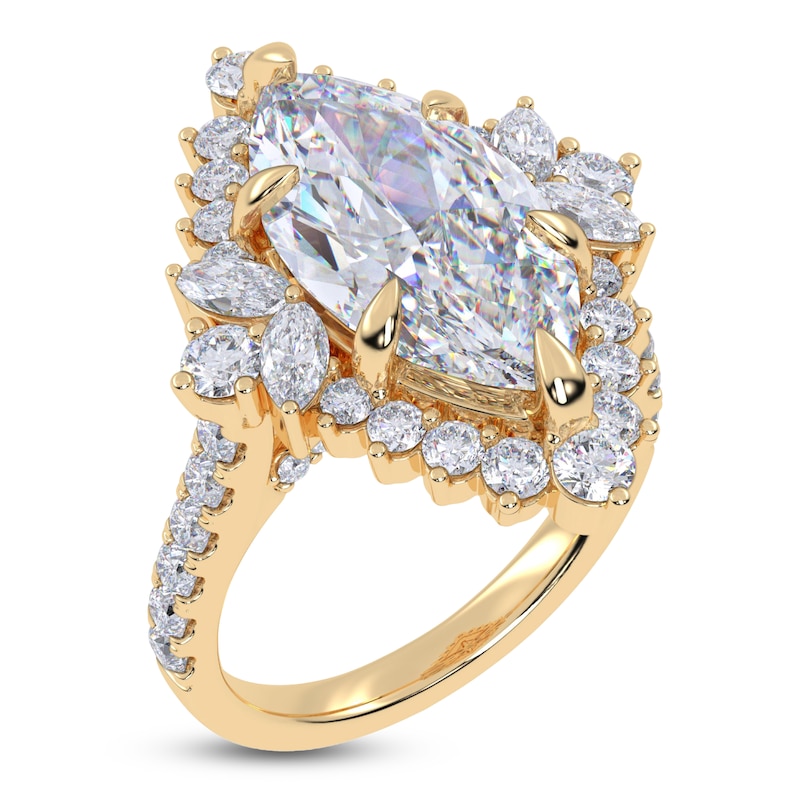 Main Image 2 of Marquise-Cut Lab-Grown Diamond Starburst Halo Engagement Ring 6-1/3 ct tw 14K Yellow Gold