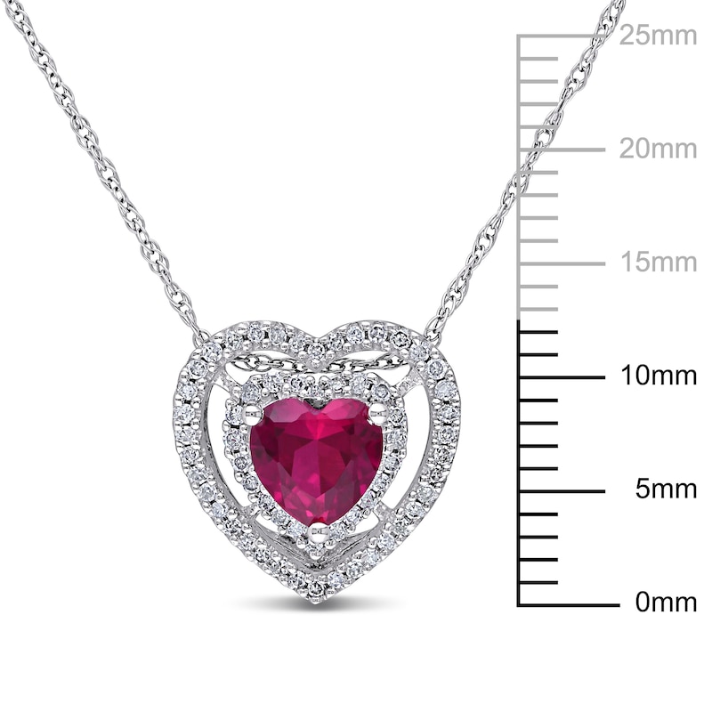 Main Image 2 of Heart-Shaped Lab-Created Ruby & Diamond Necklace 1/5 ct tw 10K White Gold 18"