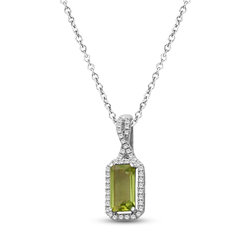 Main Image 2 of Emerald-Cut Peridot & Diamond Halo Necklace 1/10 ct tw 10K White Gold 18"