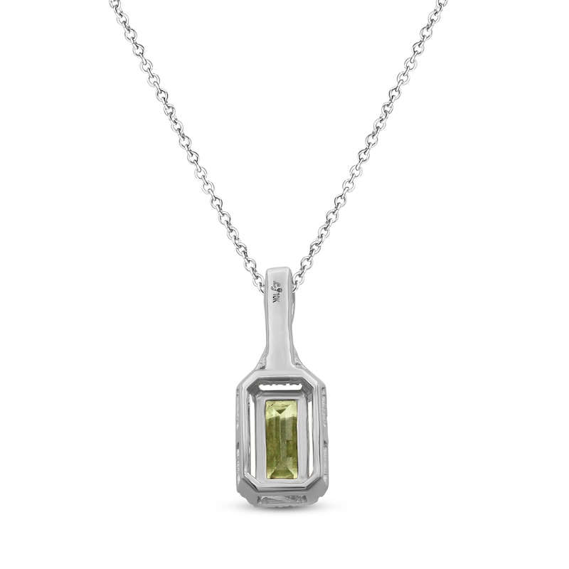 Main Image 3 of Emerald-Cut Peridot & Diamond Halo Necklace 1/10 ct tw 10K White Gold 18"