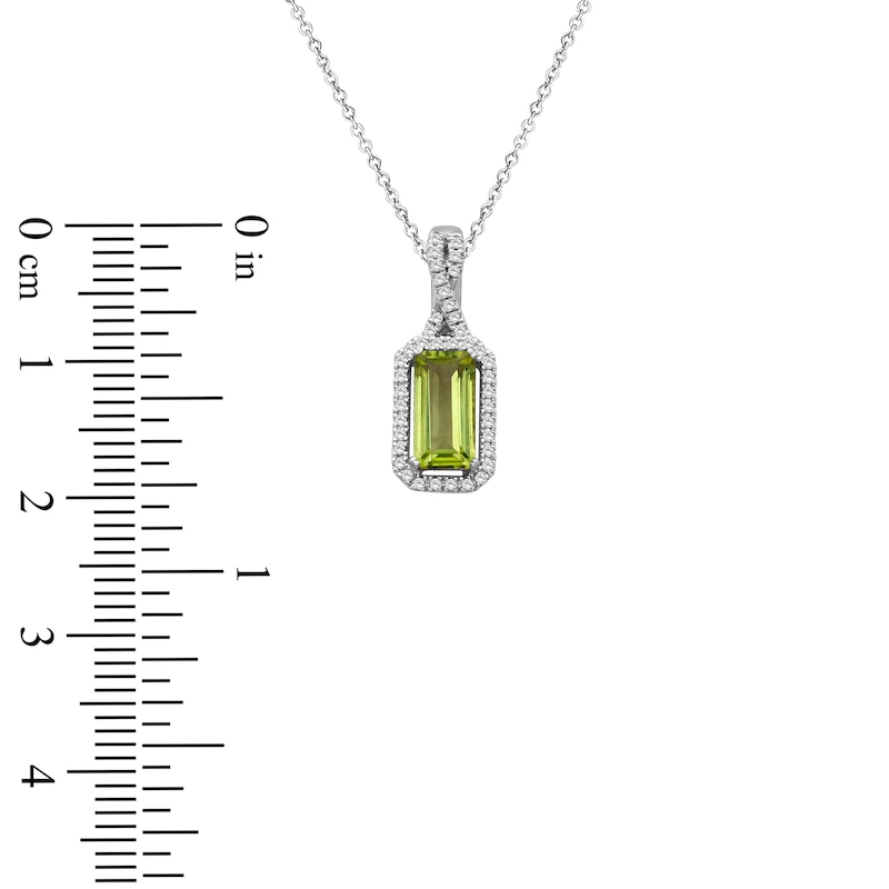 Main Image 5 of Emerald-Cut Peridot & Diamond Halo Necklace 1/10 ct tw 10K White Gold 18"