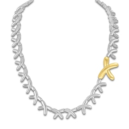 Unspoken Crosslink Necklace 11mm Sterling Silver & 14K Yellow Gold 17"