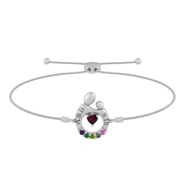 Family Birthstone Mother and Child Bolo Bracelet (2-6 Stones and 2 Lines)