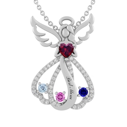 Color Stone Family Angel Necklace