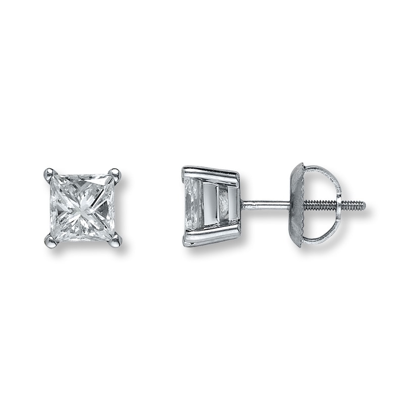 Certified Diamonds 1-1/2 ct tw Princess 18K White Gold Earrings (I1/I ...