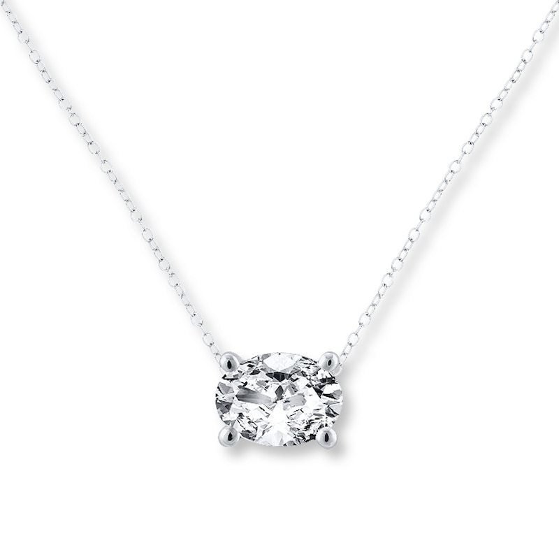 Diamond Solitaire Necklace 1 carat Oval 14K White Gold (I2/I)
