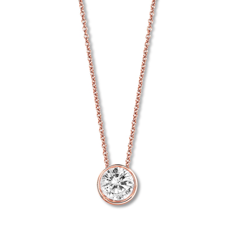Diamond Solitaire Necklace 1 ct Round Bezel-set 14K Rose Gold