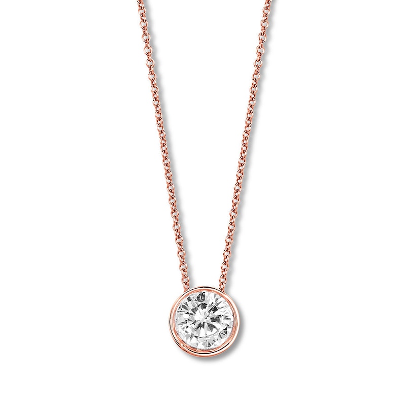 Main Image 1 of Diamond Solitaire Necklace 1 ct Round Bezel-set 14K Rose Gold