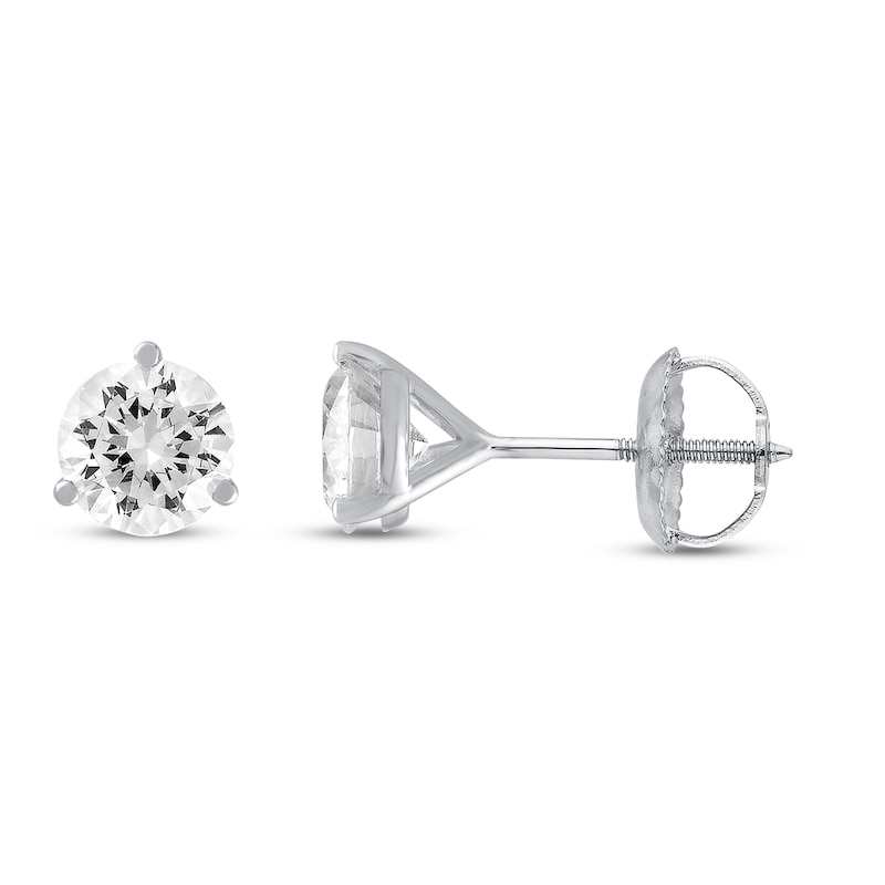 Certified Diamond Solitaire Earrings 1-1/2 ct tw Round 18K White Gold ...