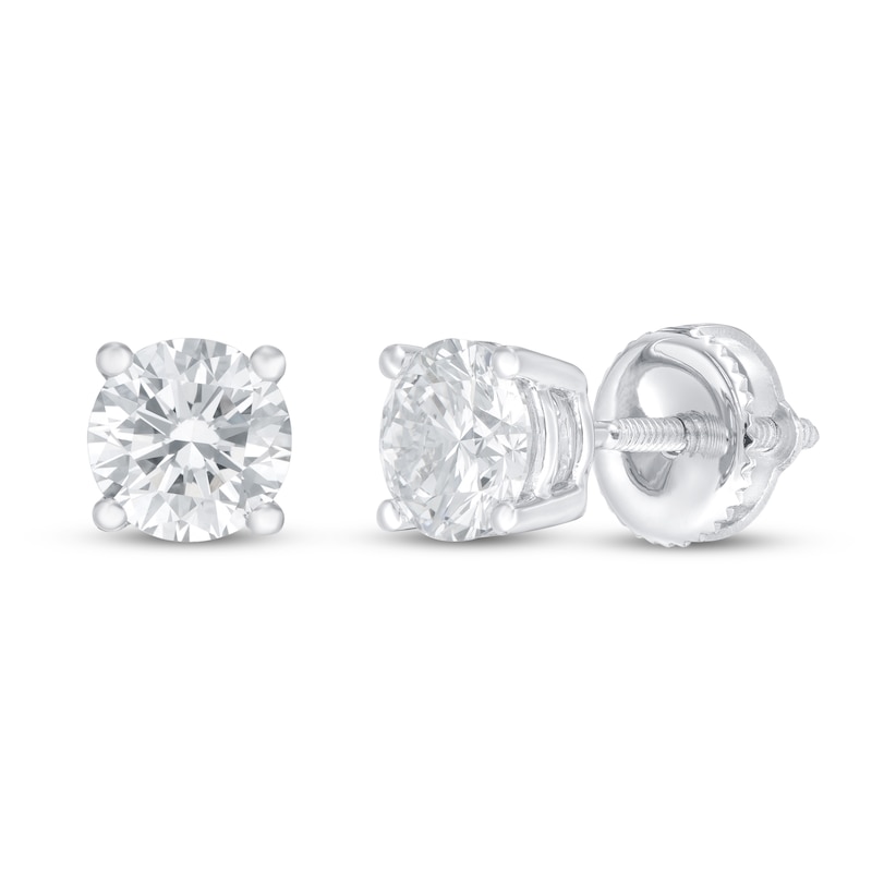 Square Diamond Stud Earrings Basket Setting In 14K White Gold - DY1