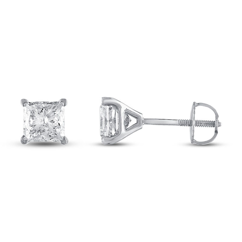 Diamond Solitaire Earrings 2 ct tw Princess 18K White Gold (SI2/I)