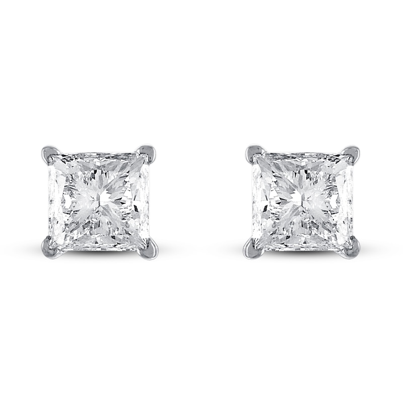 Diamond Solitaire Earrings 2 ct tw Princess 18K White Gold (SI2/I)