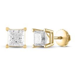 Certified Diamond Solitaire Earrings 3/4 ct tw Princess 18K Yellow Gold (I1/I)