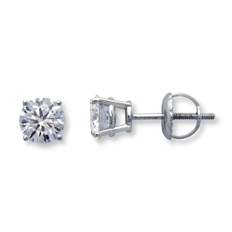 Main Image 1 of Certified Diamond Earrings 1 ct tw Round-cut 18K White Gold (I1/I)