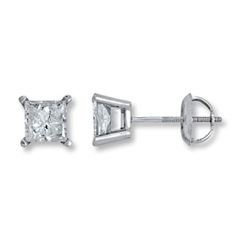 Certified Diamond Earrings 1 ct tw Princess-cut 18K White Gold (I1/I)