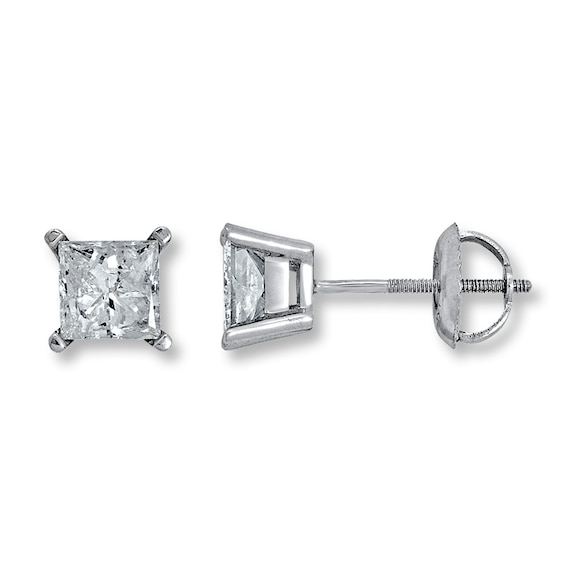 Certified Diamond Earrings 1 ct tw Princess-cut 14K White Gold (I1/I)