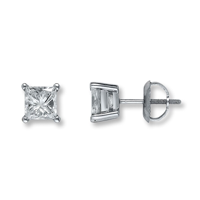 Main Image 1 of Certified Diamonds 1-1/2 ct tw Princess 18K White Gold Earrings (I1/I)