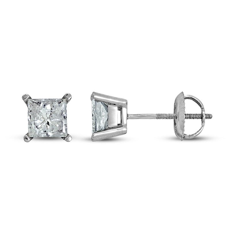 Main Image 1 of Diamond Solitaire Earrings 1/2 ct tw Princess 14K White Gold (I1/I)