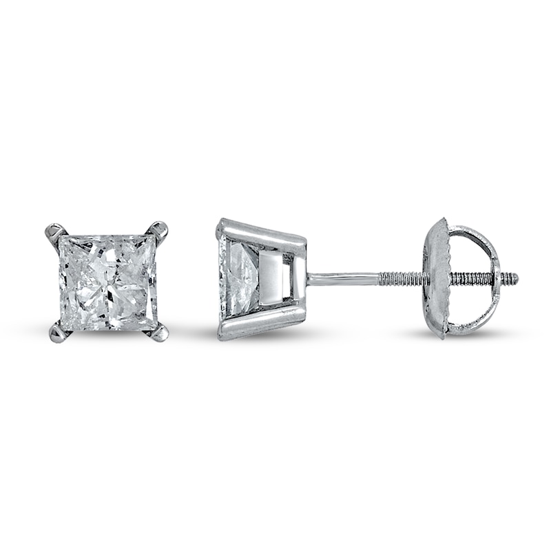 Main Image 1 of Diamond Solitaire Earrings 1 ct tw Princess 14K White Gold (I1/I)