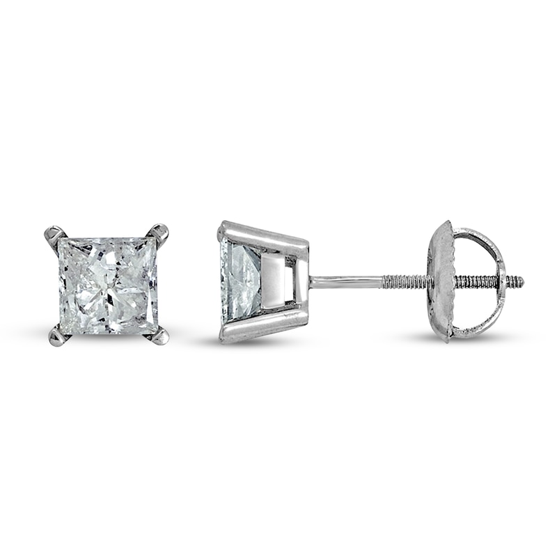 Main Image 1 of Diamond Solitaire Earrings 3/4 ct tw Princess 14K White Gold (I1/I)