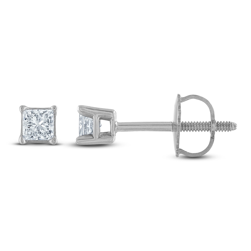 Main Image 1 of Certified Diamond Solitaire Earrings 1/4 ct tw Princess 14K White Gold (I1/I)