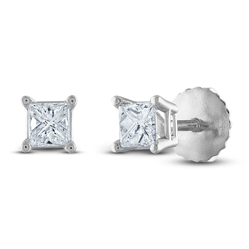 Certified Diamond Solitaire Earrings 1/3 ct tw Princess 14K White Gold (I1/I)