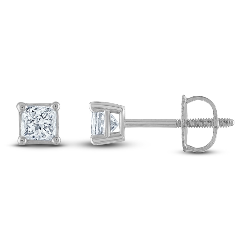 Main Image 1 of Certified Diamond Solitaire Earrings 1/2 ct tw Princess 14K White Gold (I1/I)