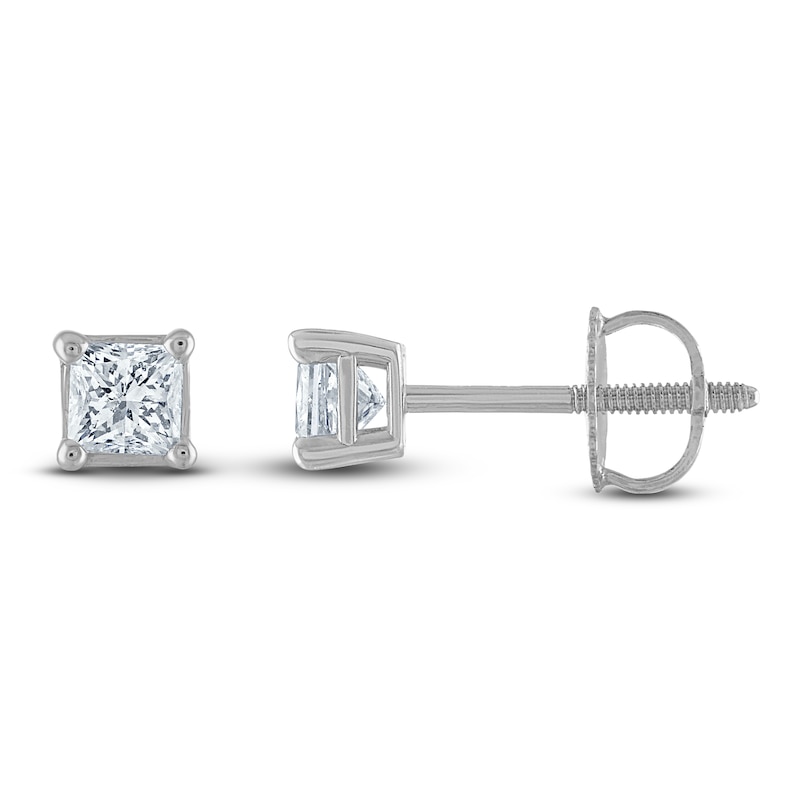 Certified Diamond Solitaire Earrings 1/2 ct tw Princess 14K White Gold (I1/I)