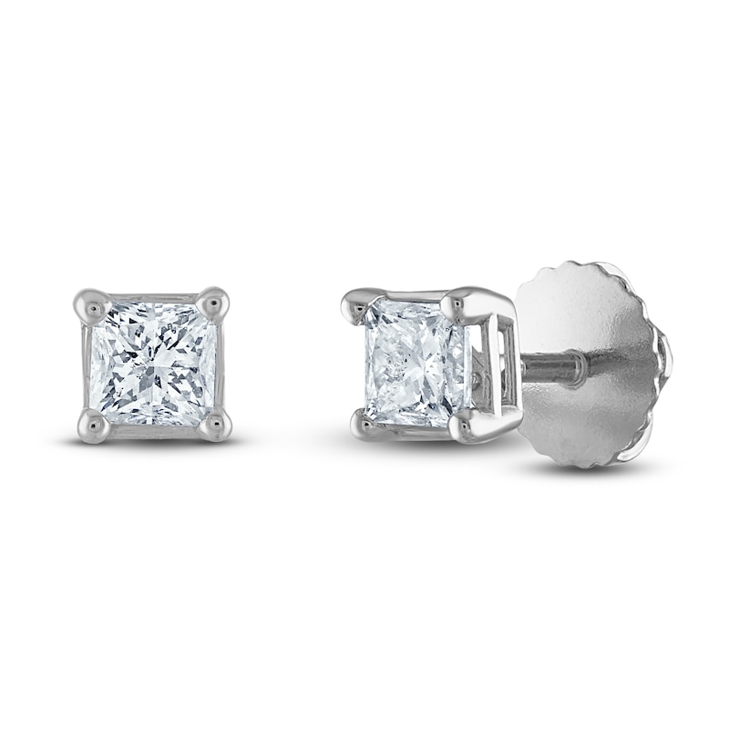 Main Image 2 of Certified Diamond Solitaire Earrings 1/2 ct tw Princess 14K White Gold (I1/I)