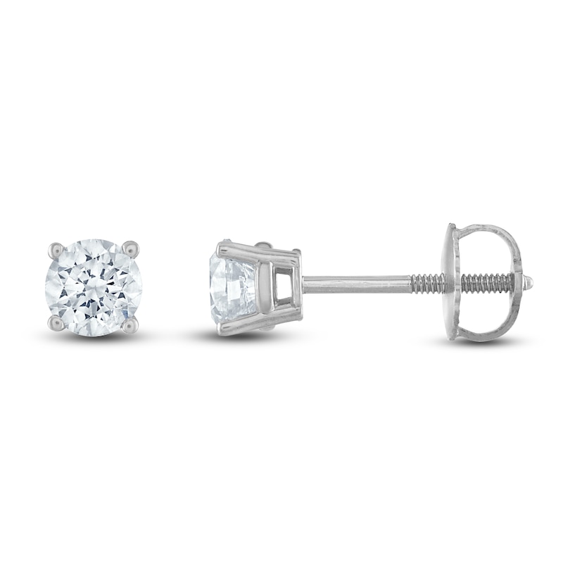 Main Image 1 of Certified Diamond Solitaire Earrings 1 ct tw Round 14K White Gold (I1/I)